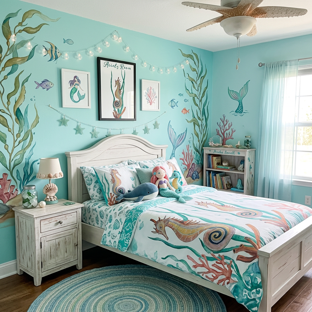 Personalized Seahorse Nursery Wall Art | Coastal Framed Canvas Product
