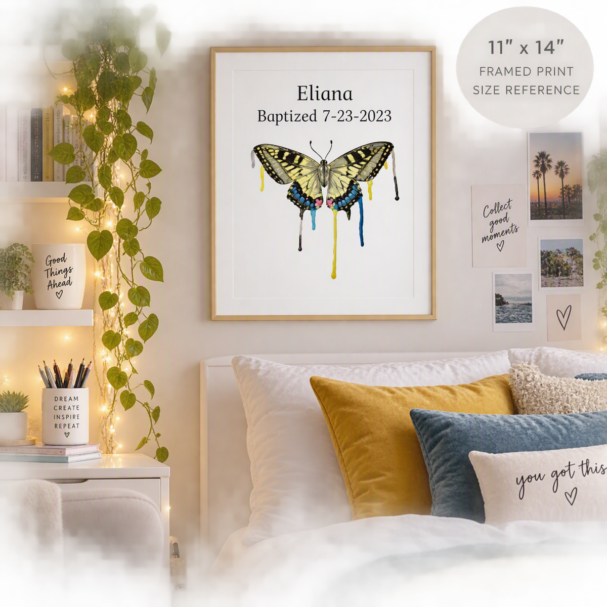 Personalized Butterfly Watercolor Matte Print | Custom Name, Date & Quote Wall Art