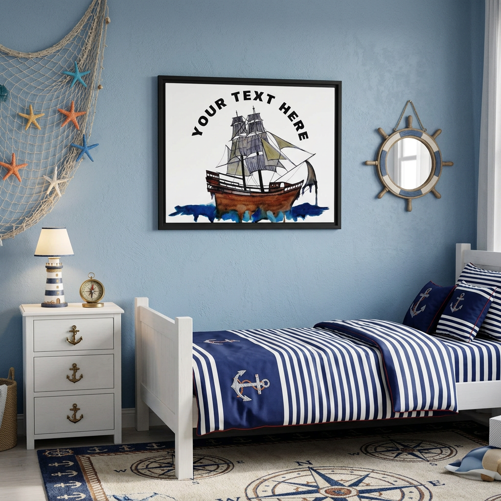Vintage Ship Watercolor – Framed Canvas Nautical Wall Art