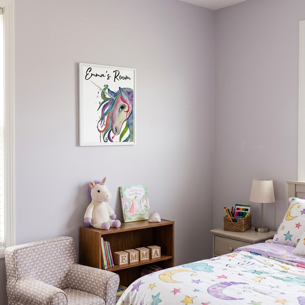 Personalized Unicorn Nursery Wall Art | Magical Kids Framed Canvas