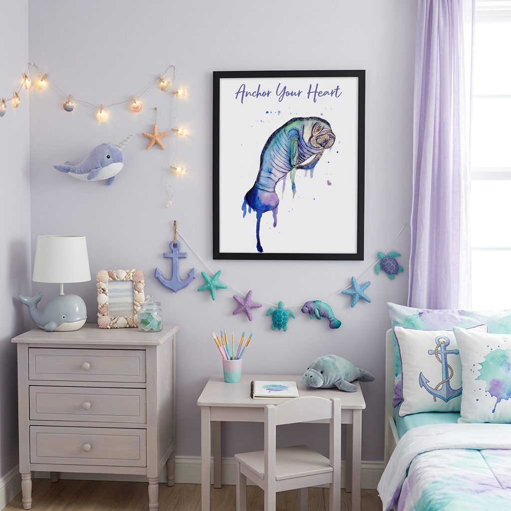 Personalized Manatee Nursery Wall Art | Coastal Framed Canvas