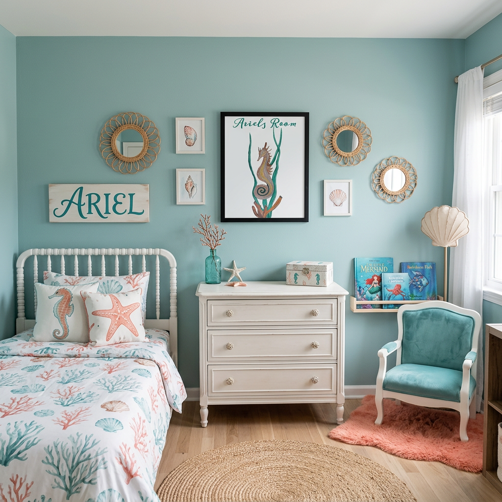 Personalized Seahorse Nursery Wall Art | Ocean Framed Canvas Decor