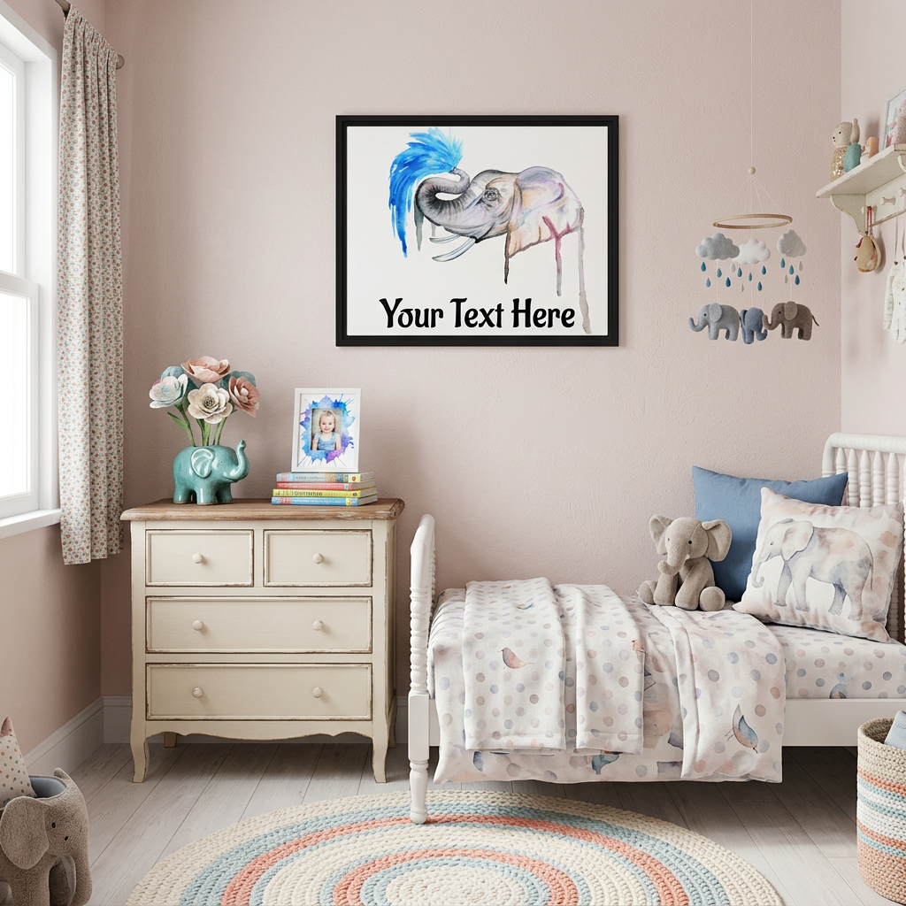 Personalized Baby Elephant Nursery Wall Art | Framed Canvas Decor