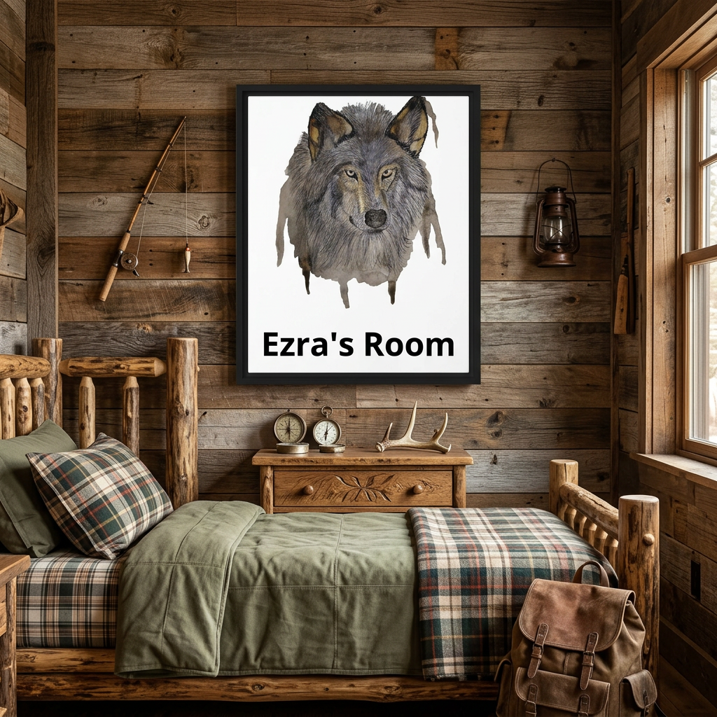 Personalized Wolf Nursery Wall Art | Woodland Framed Canvas