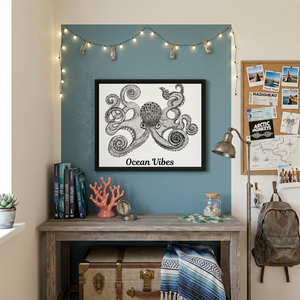 Personalized Octopus Nursery Wall Art | Sea Life Framed Canvas