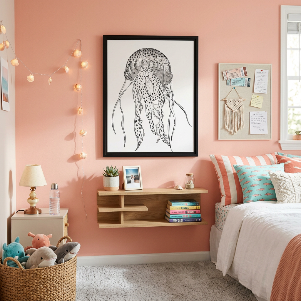 Personalized Jellyfish Nursery Wall Art | Coastal Framed Canvas