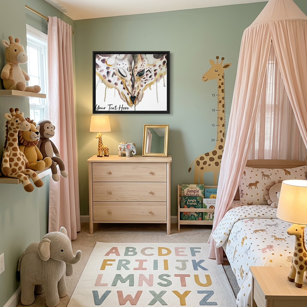 Personalized Giraffe Nursery Wall Art | Safari Framed Canvas Decor