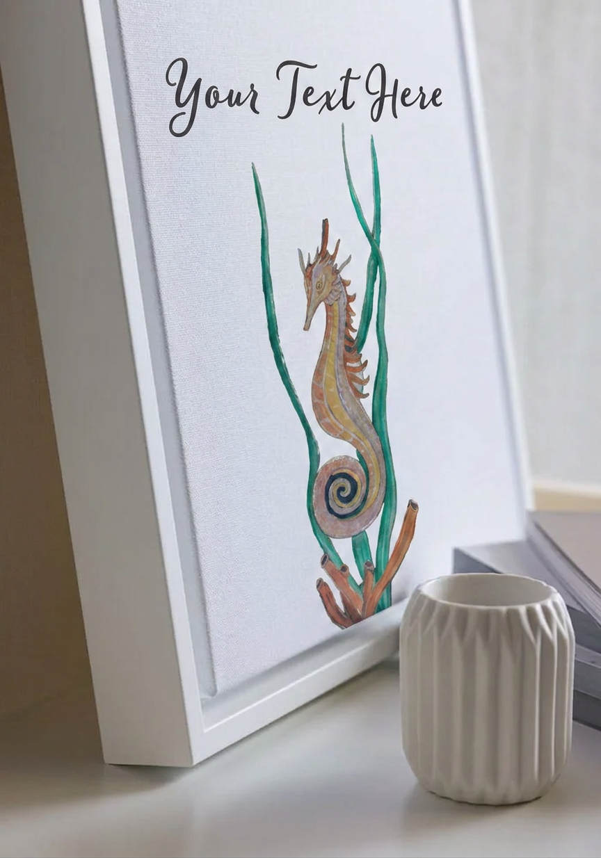 Personalized Seahorse Nursery Wall Art | Coastal Framed Canvas Product