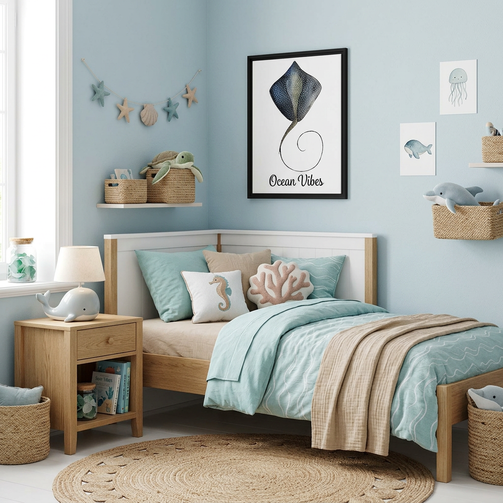 Personalized Stingray Nursery Wall Art | Ocean Framed Canvas