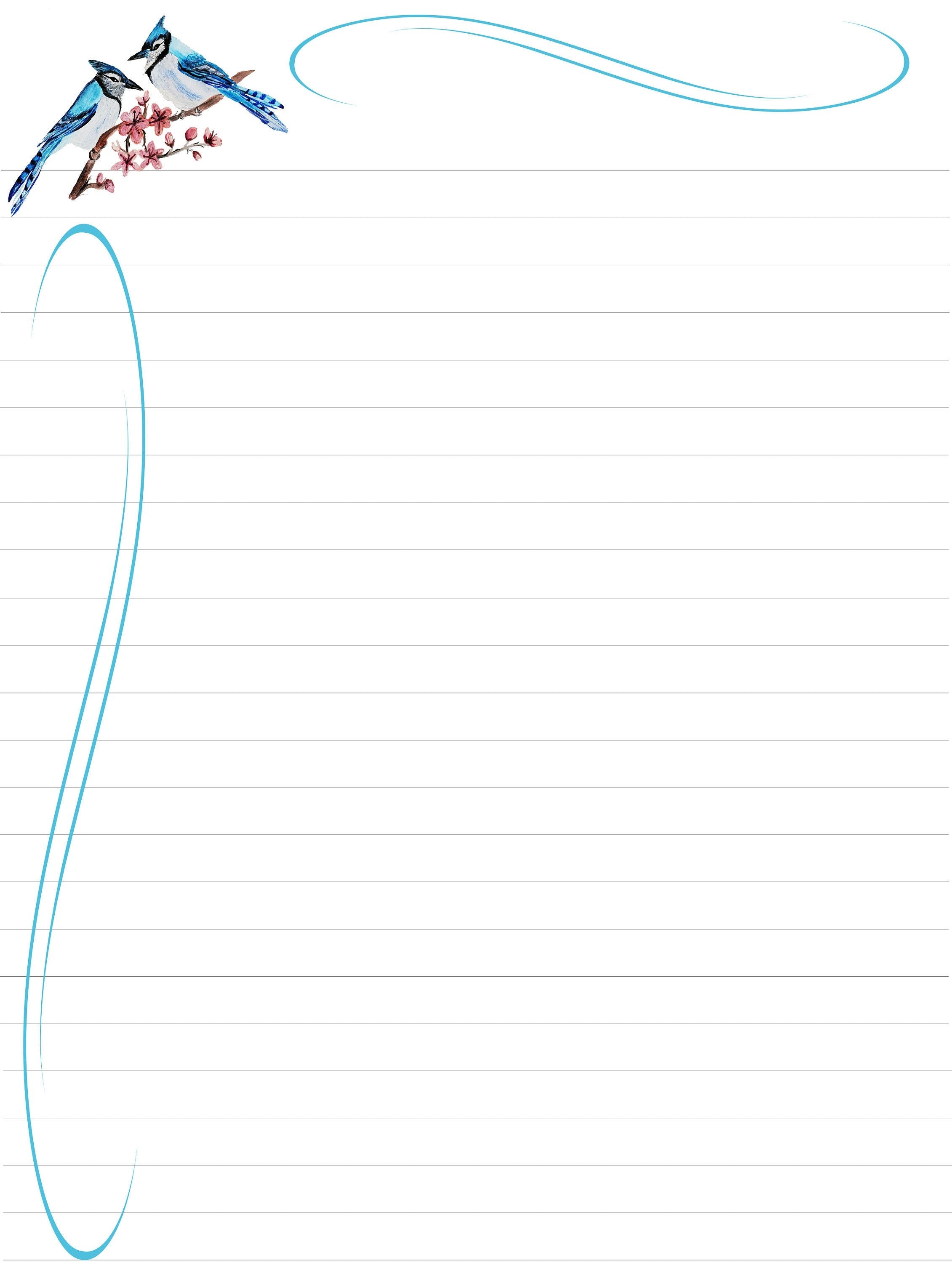 Printable Blue Jay Birds Stationery – Lined Letter Writing Paper (Digital Download)