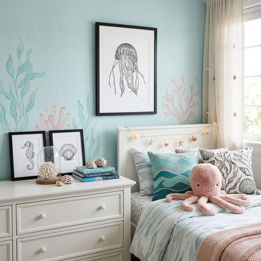 Personalized Jellyfish Nursery Wall Art | Coastal Framed Canvas