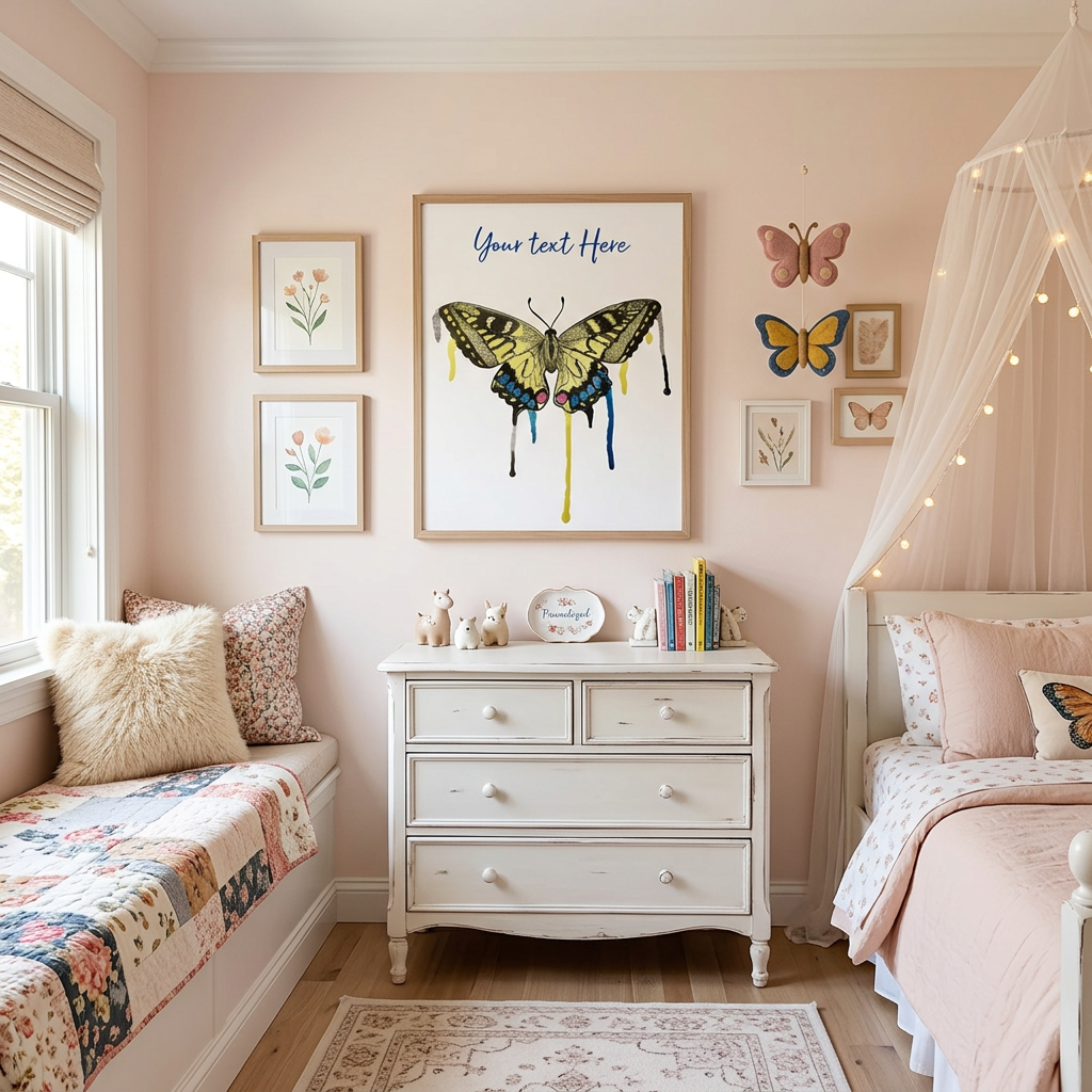 Personalized Butterfly Nursery Wall Art | Nature Framed Canvas